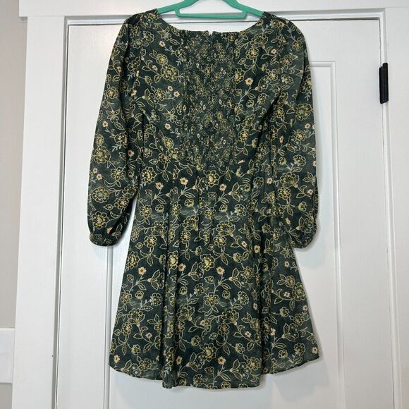 J. Crew Sweetheart Long Sleeve Mini Dress Vintage Vines Fabric Green Floral 00 - Picture 4 of 10